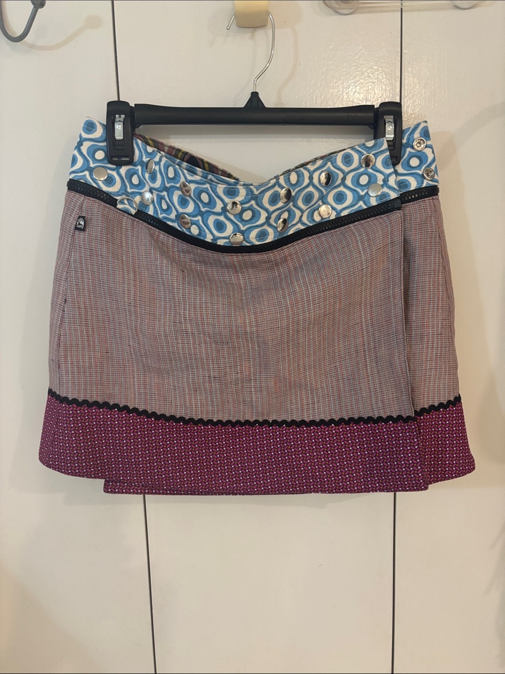 Zand Amsterdam Reversible Wrap Skirt Blue Floral Paisley Boho Adjustable Size